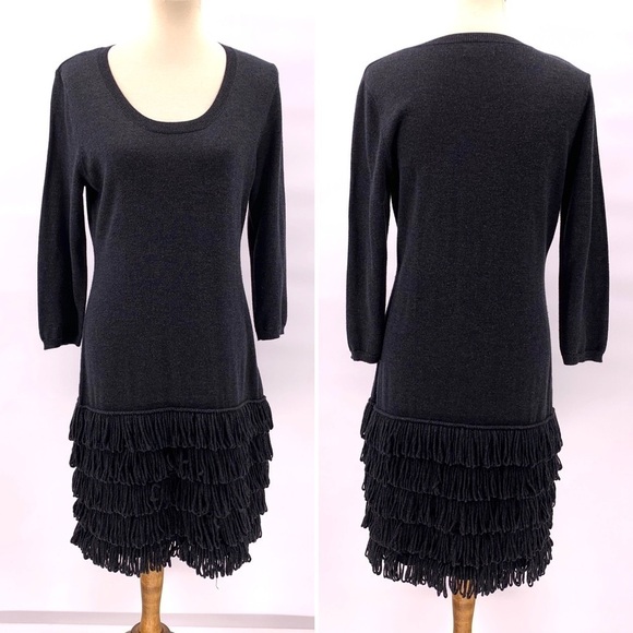 Calvin Klein Charcoal Fringe Detail Knit Dress - Picture 1 of 5